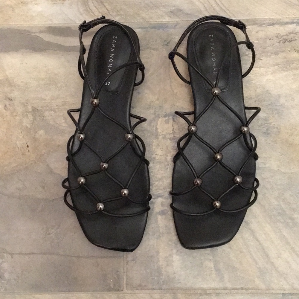 Zara square toe black lace sandals